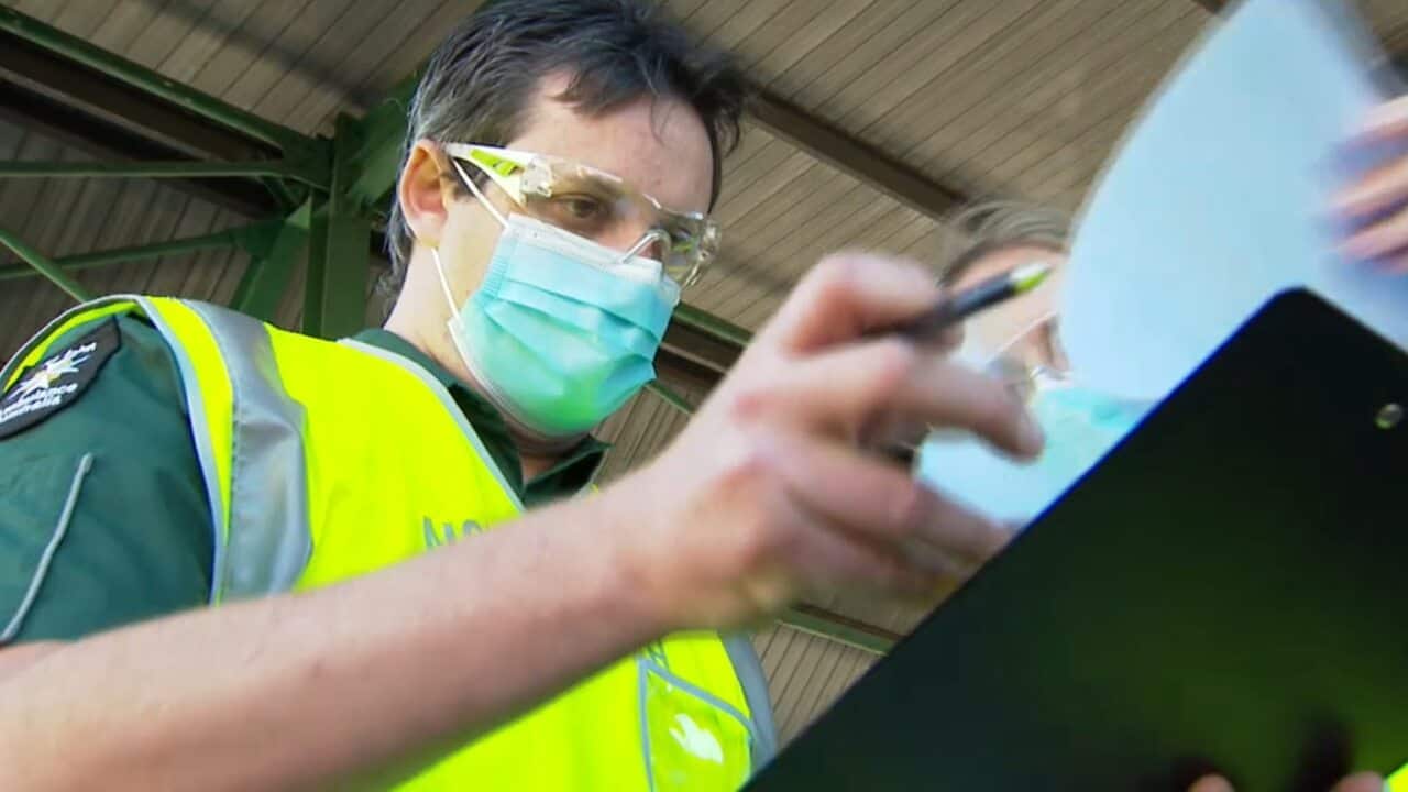 Martin Gaspari from St John Ambulance working at a coronavirus drive through testing clinic in Sydney.