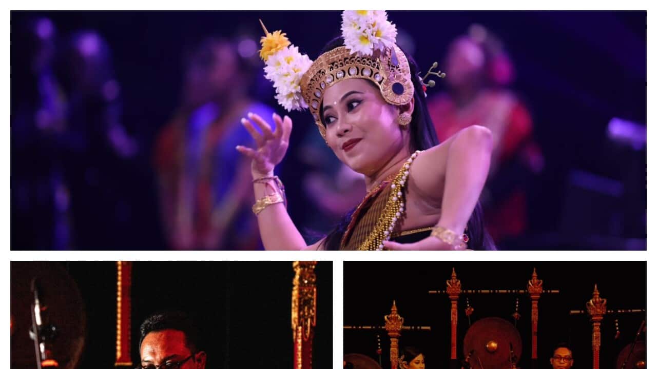 Top picture: Putu Ayu Lestari performed Puspa Banksia at Premier’s Multicultural Gala Dinner of Victoria, at Melbourne Convention & Exhibition Centre, 2025. Pictures 2 and 3: Yande King’s and Putu Ayu Lestari performing at Nongkrong Festival 2024 in Melbourne. Photos: Private Collection.