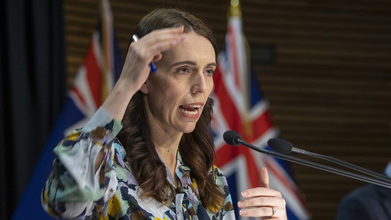 New Zealand Prime Minister Jacinda Ardern during a COVID-19 update in Wellington