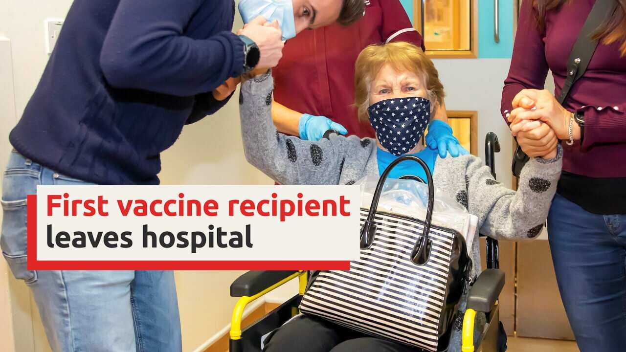 UK's first vaccine recipient leaves hospital