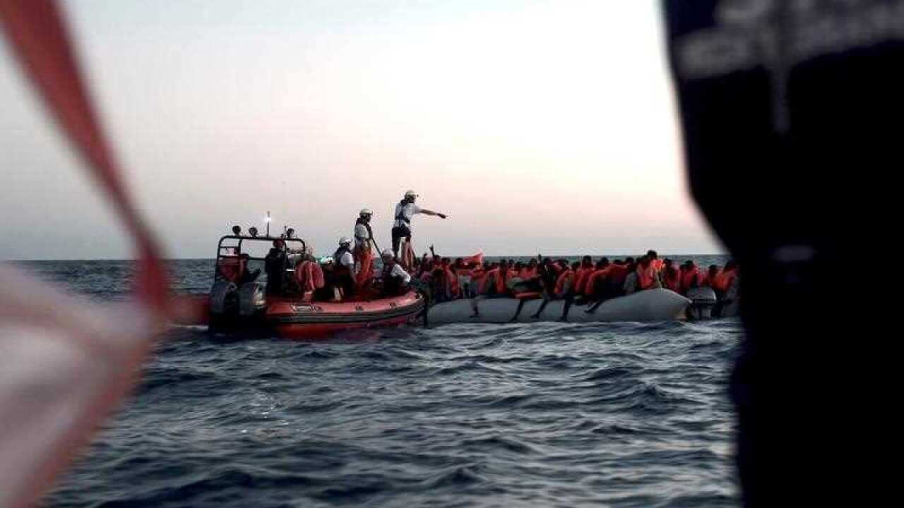 A handout photo made available by SOS Mediterranee shows the sea rescue of a total of 629 migrants.