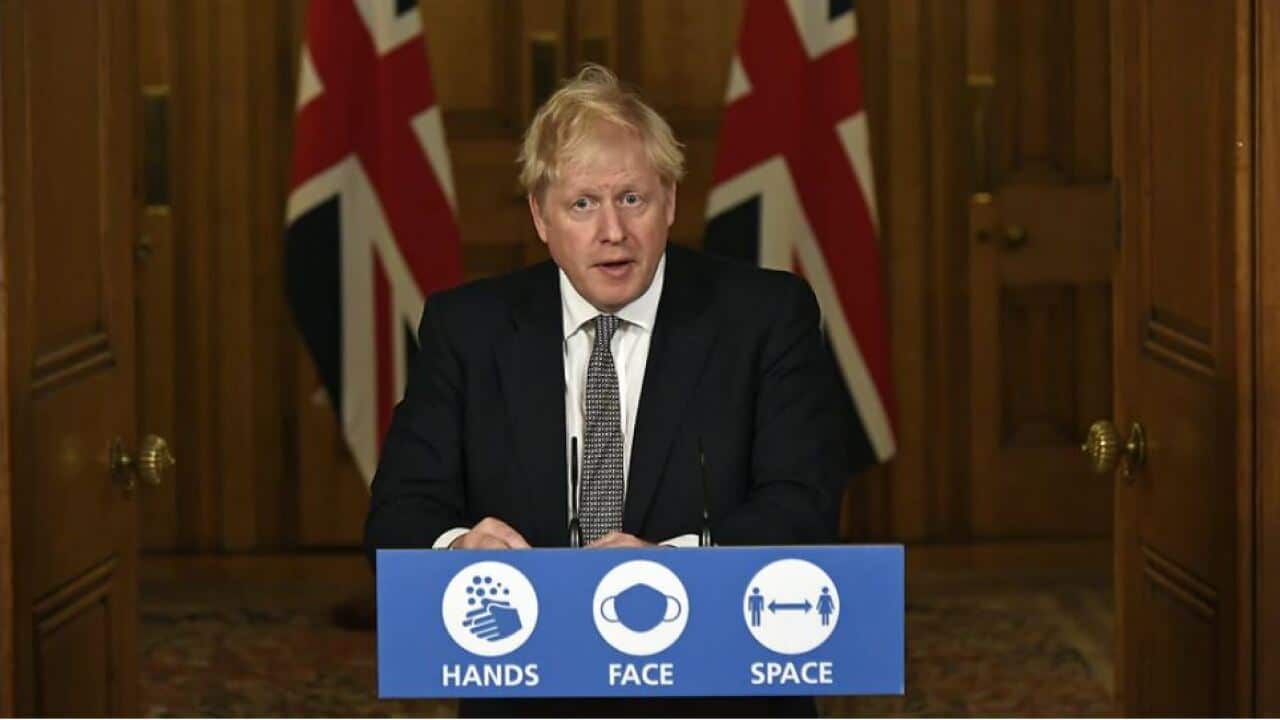British Prime Minister Boris Johnson during a media briefing in Downing Street, London,