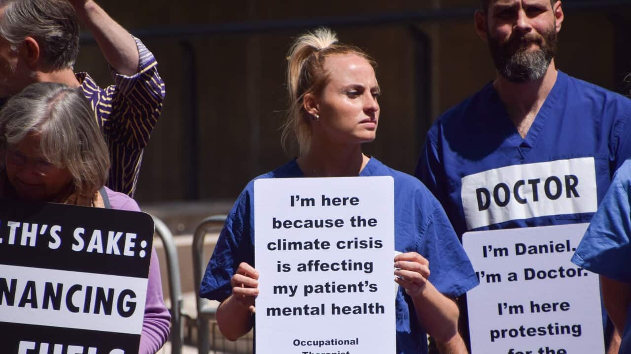 Doctors take part in a protest