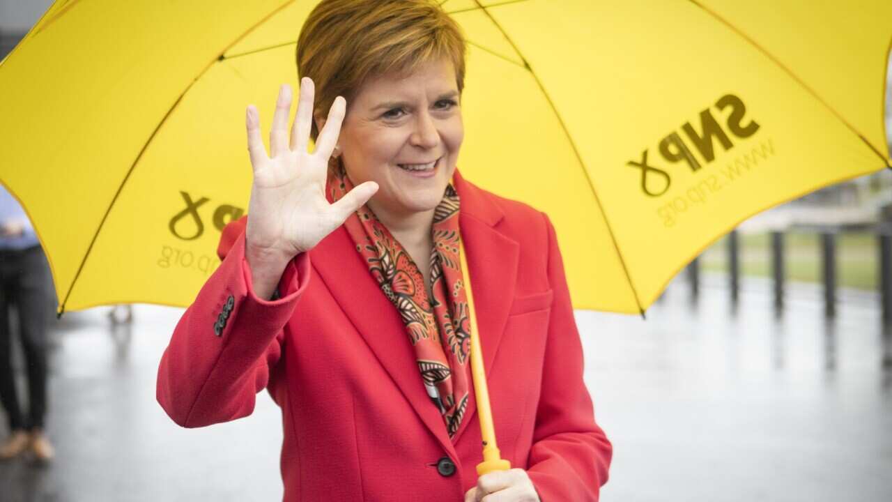First Minister Nicola Sturgeon and Scottish National Party (SNP) leader outside the Scottish Parliamentary Elections at the Emirates Arena, Glasgow. Picture date: Saturday May 8, 2021..