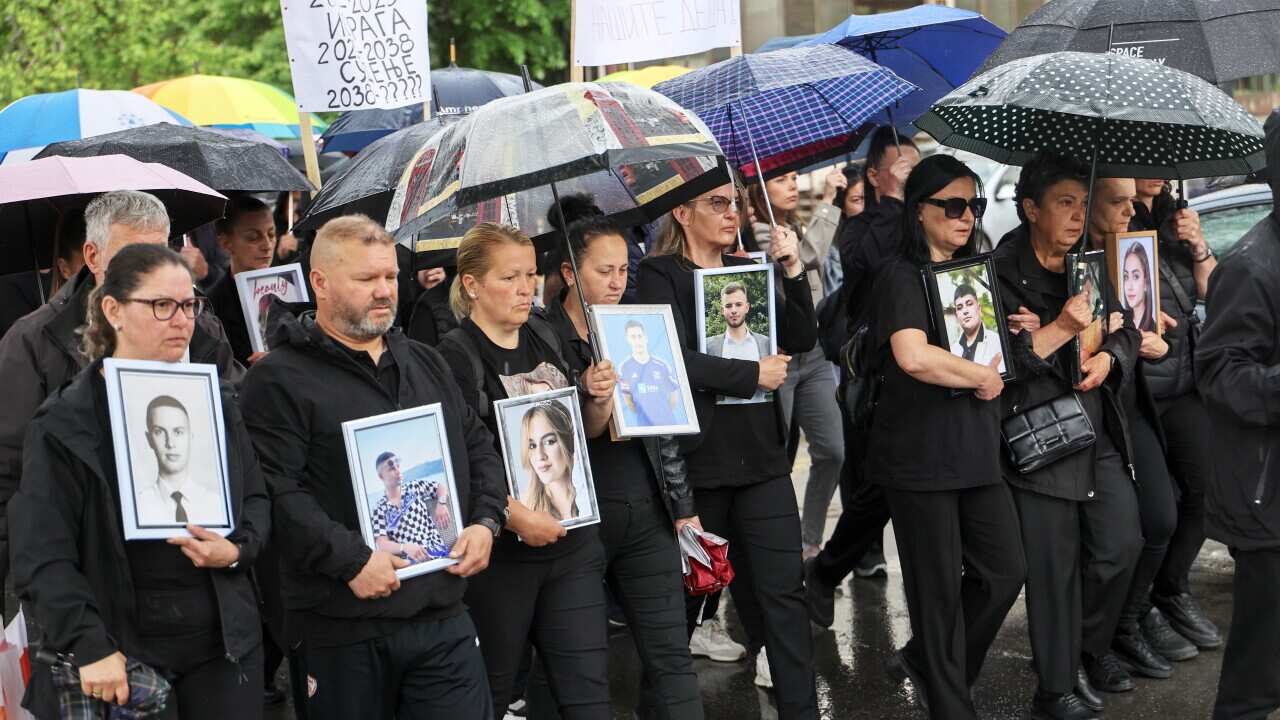 Parents of night club fire victims march in Kocani, North Macedonia