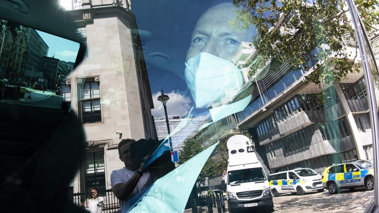 Tony Abbott is driven away after speaking at a Policy Exchange event in London