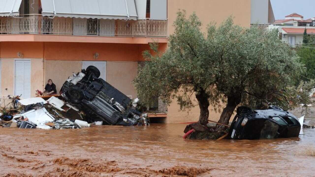 GREECE, Mandra: Damage caused by floodwaters is seen in Mandra in Attica, Greece on November 15, 2017 after heavy rainfall in the area collapsed buildings and killed at least 15 people. (AAP Image/NEWZULU/Nicolas Koutsokostas).