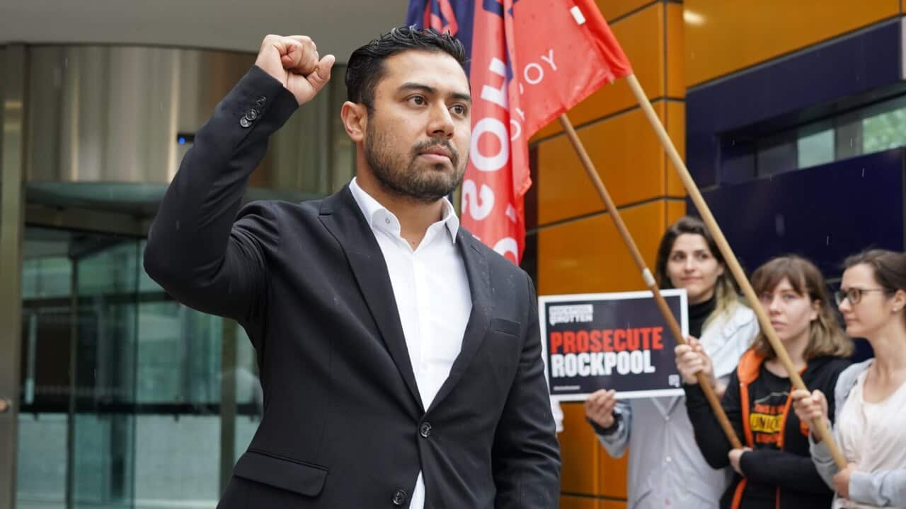 Former Rockpool chef Rohit Karki speaks to the media outside the Federal Court in Melbourne