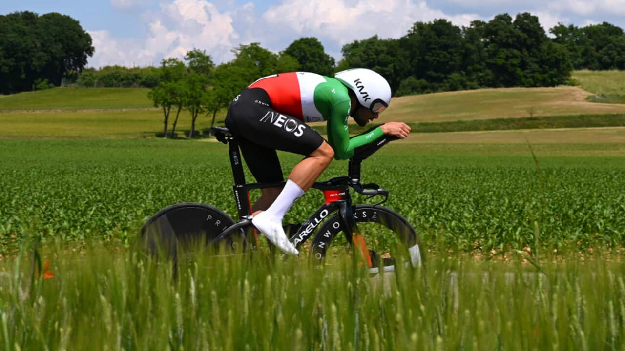 Filippo Ganna during the Stage 14 time trial at the 2024 Giro d'Italia