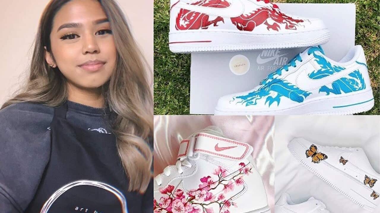 Design sudent Shanaia Auguila transforms plain sneakers into works of art