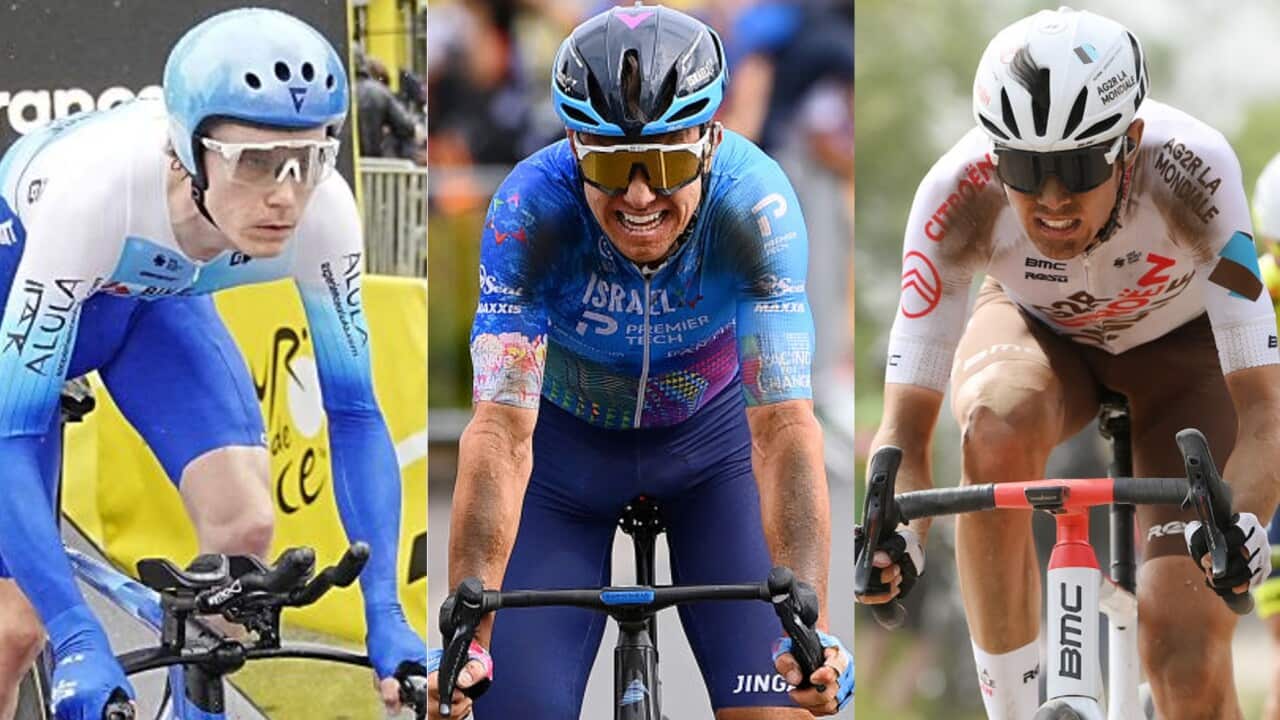 Nick Schultz (Team BikeExchange-Jayco), Simon Clarke (Israel-Premier Tech), and Ben O'Connor (AG2R Citroen)