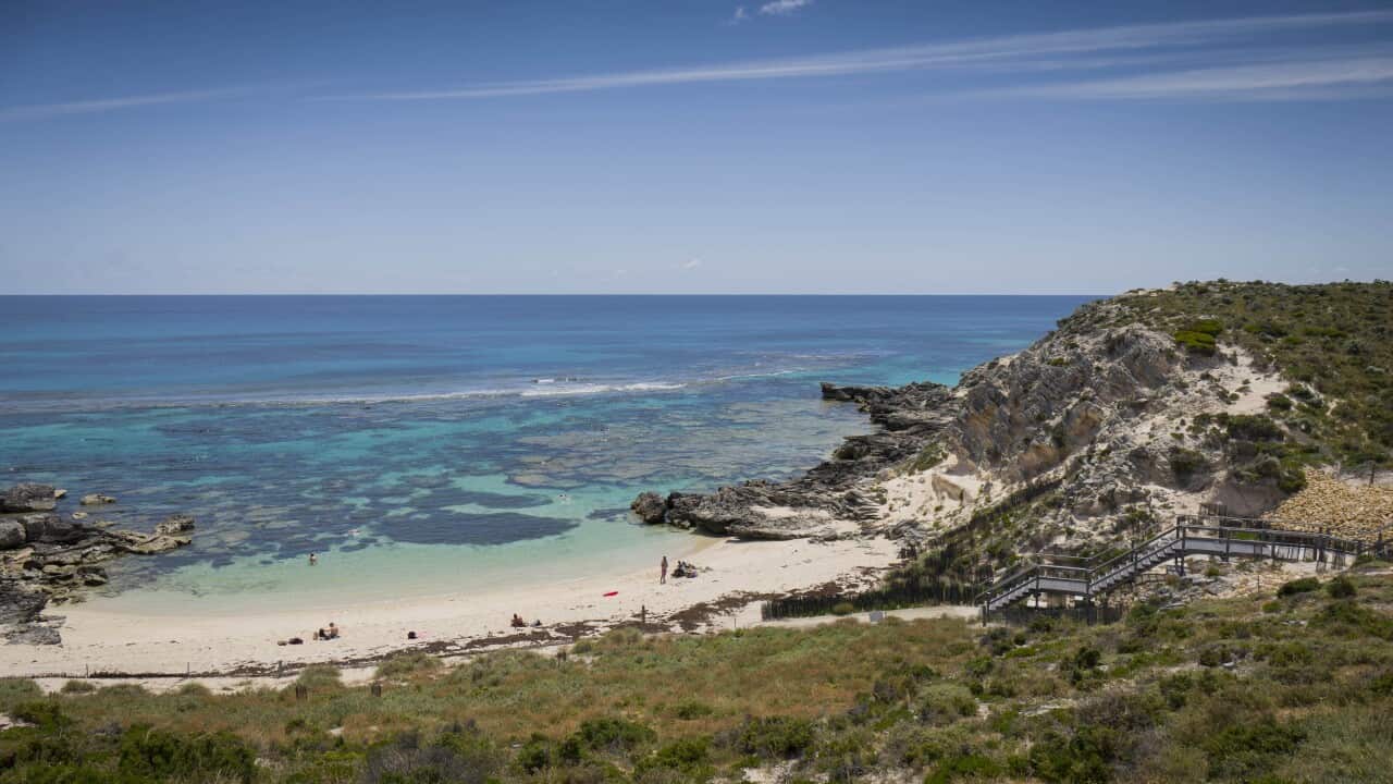 A coastline with the ocean in the distance.