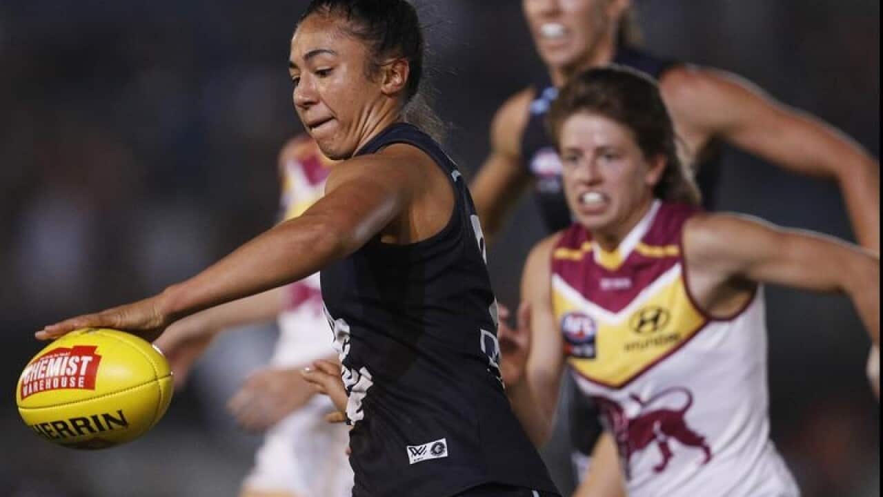 Darcy Vescio of the Blues in action