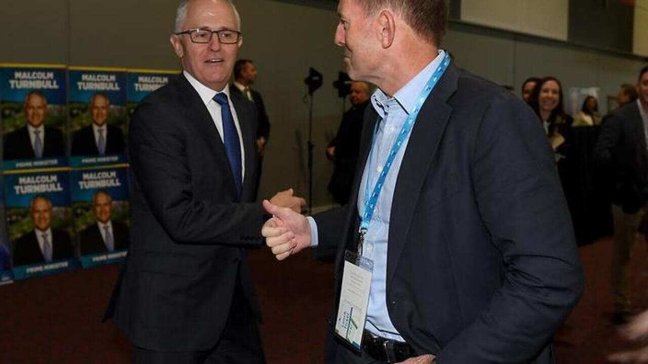 Malcolm Turnbull and Tony Abbott at the NSW Liberals convention, which will vote on party reform