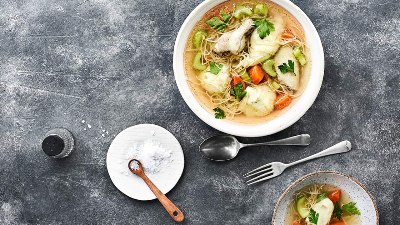 Mama's chicken noodle & semolina noodle soup