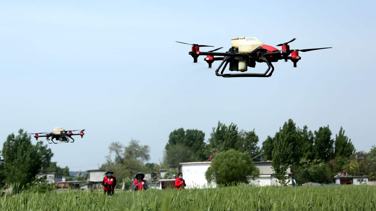 A drone flies in China