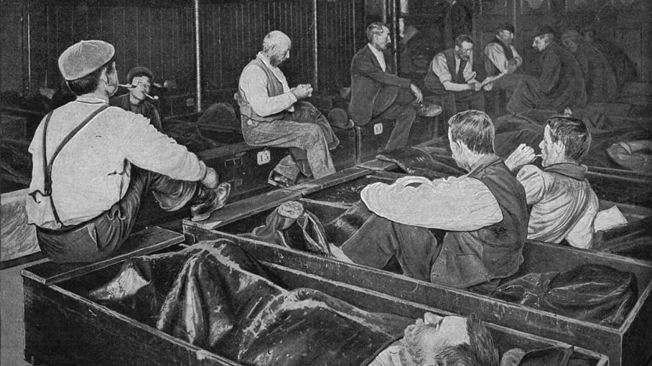 Inside Medland Hall homeless shelter, Ratcliff, London, c1900 (1901)