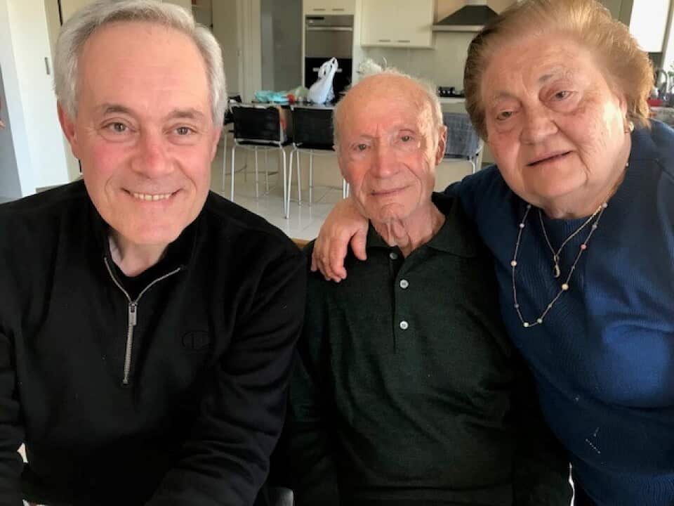 Morris Iemma with his parents Maria and Giorgio in 2023.