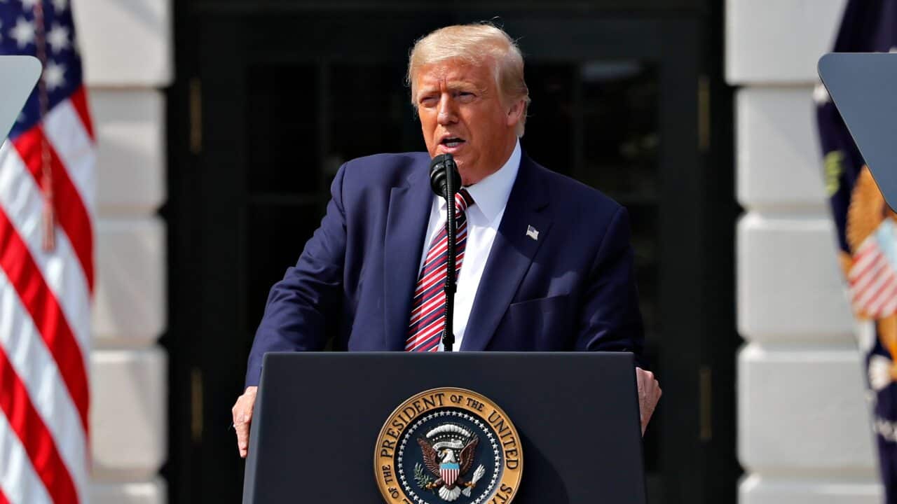 U.S. President Donald Trump speaks during an event on the South Lawn of the White House in Washington, D.C., U.S. on Thursday, July 16, 2020