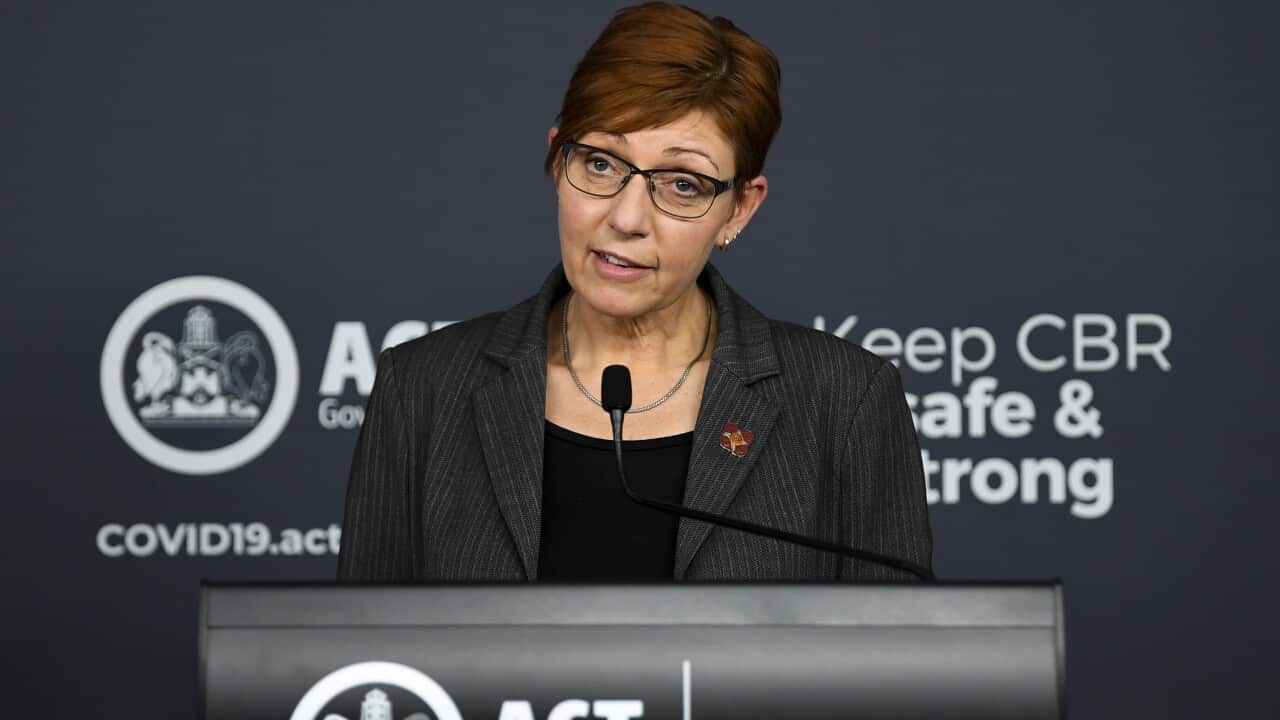 ACT Health Minister Rachel Stephen-Smith speaks to the media during a COVID-19 update in Canberra, Wednesday, August 25, 2021. (AAP Image/Lukas Coch) NO ARCHIVING