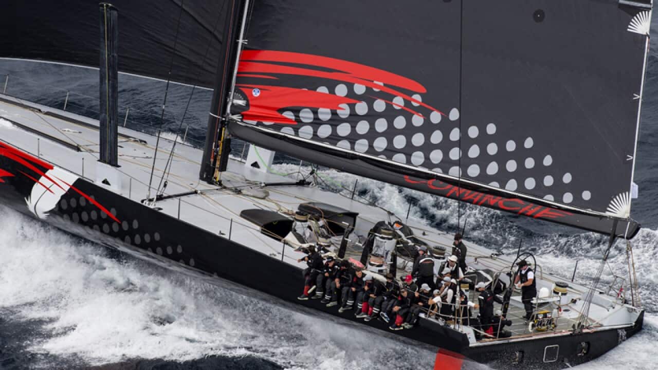 Comanche leads the fleet during the Sydney to Hobart yacht race