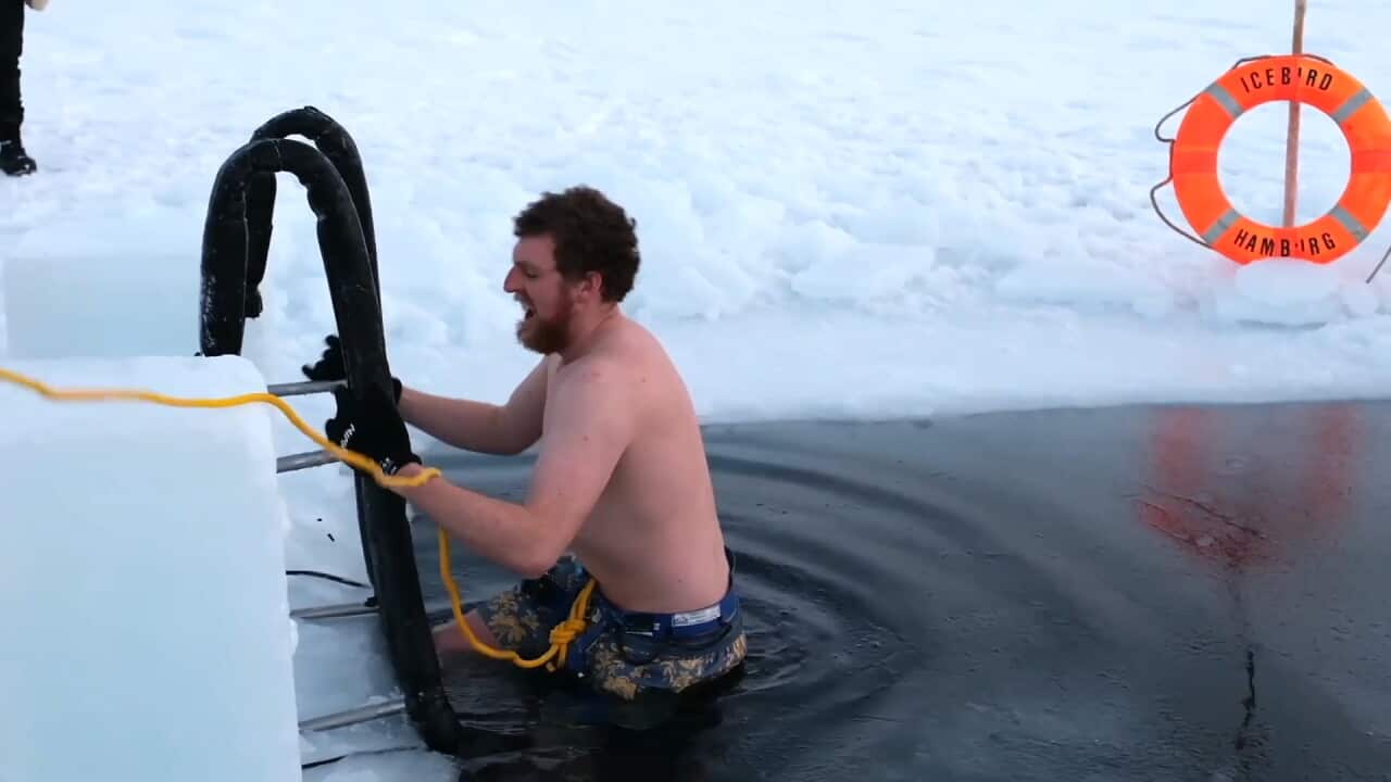 Australian scientist in Antarctic waters for annual midwinter swim 20 June 2026 supplied.jpg