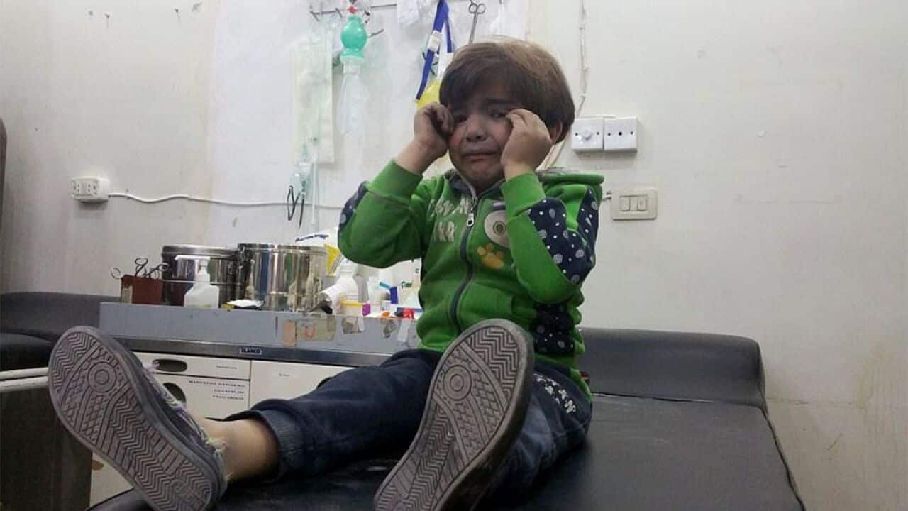 Child affected by chemical weapons in Syria
