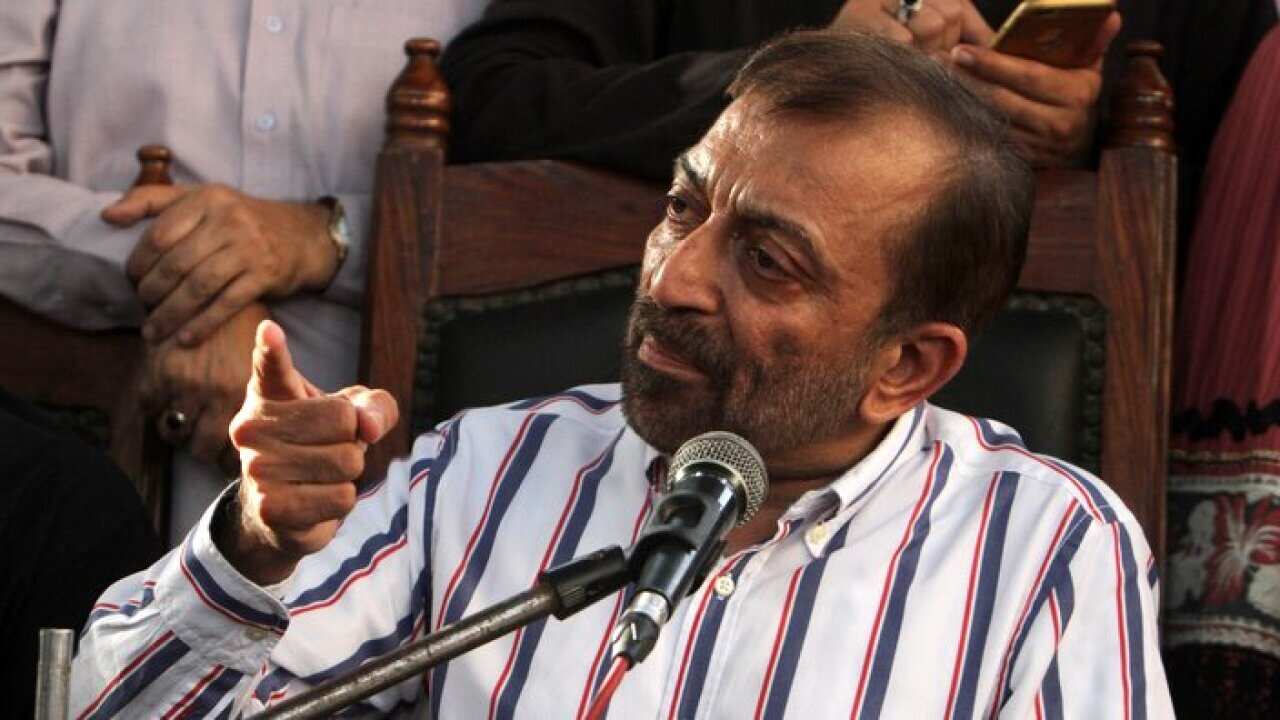Farooq Sattar, leader of the Muttahida Qaumi Movement, or MQM, addresses a news conference in Karachi, Pakistan, Tuesday, Aug. 23, 2016.
