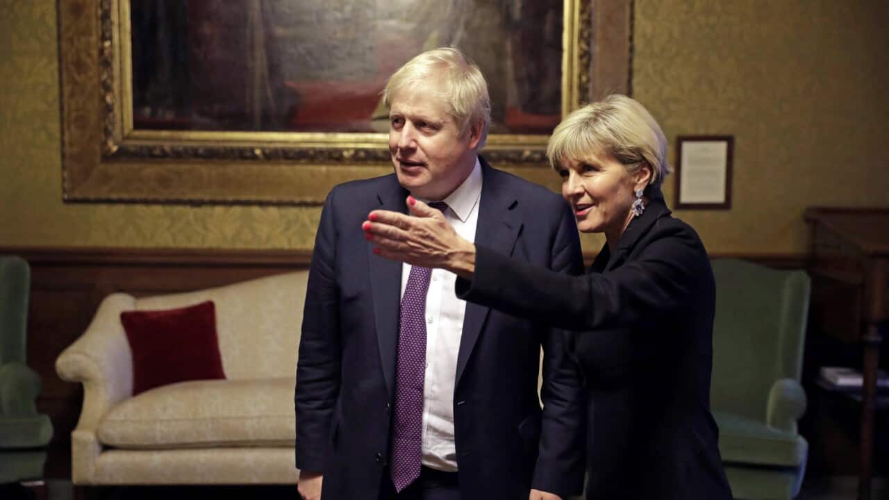 Then Foreign Ministers Boris Johnson and Julie Bishop.