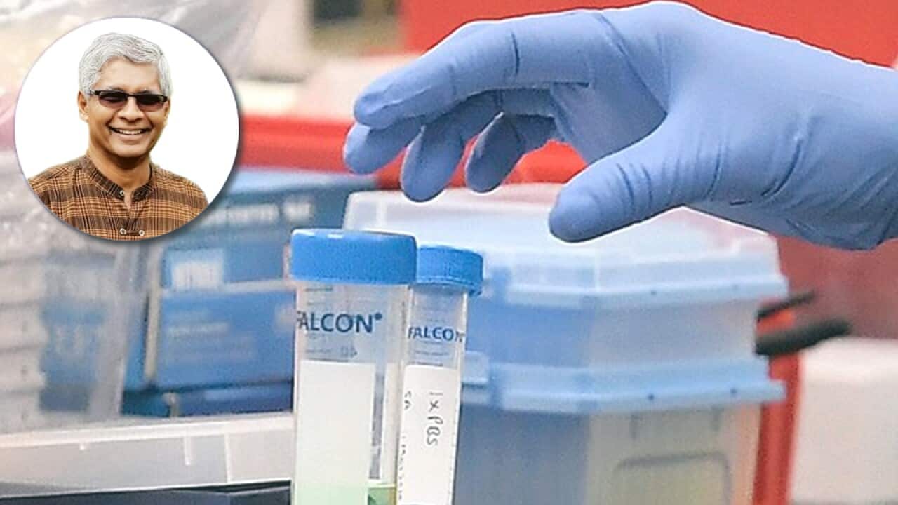 Covid-19 Vaccine. Inset: Dr. Sittampalam Ragavan