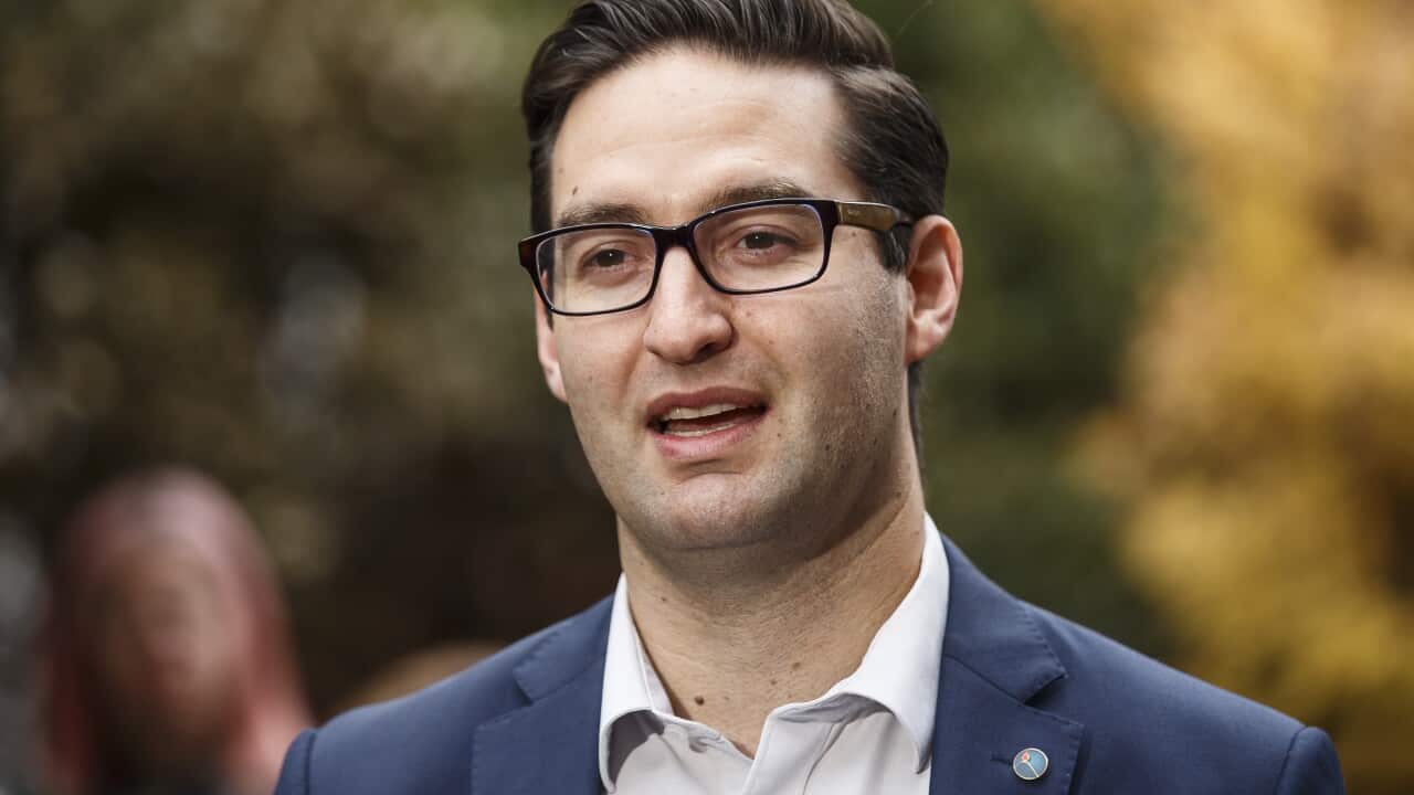 Member for Macnamara Josh Burns speaks to the media during a media opportunity in Melbourne, Tuesday, May 18, 2021. (AAP Image/Daniel Pockett) NO ARCHIVING