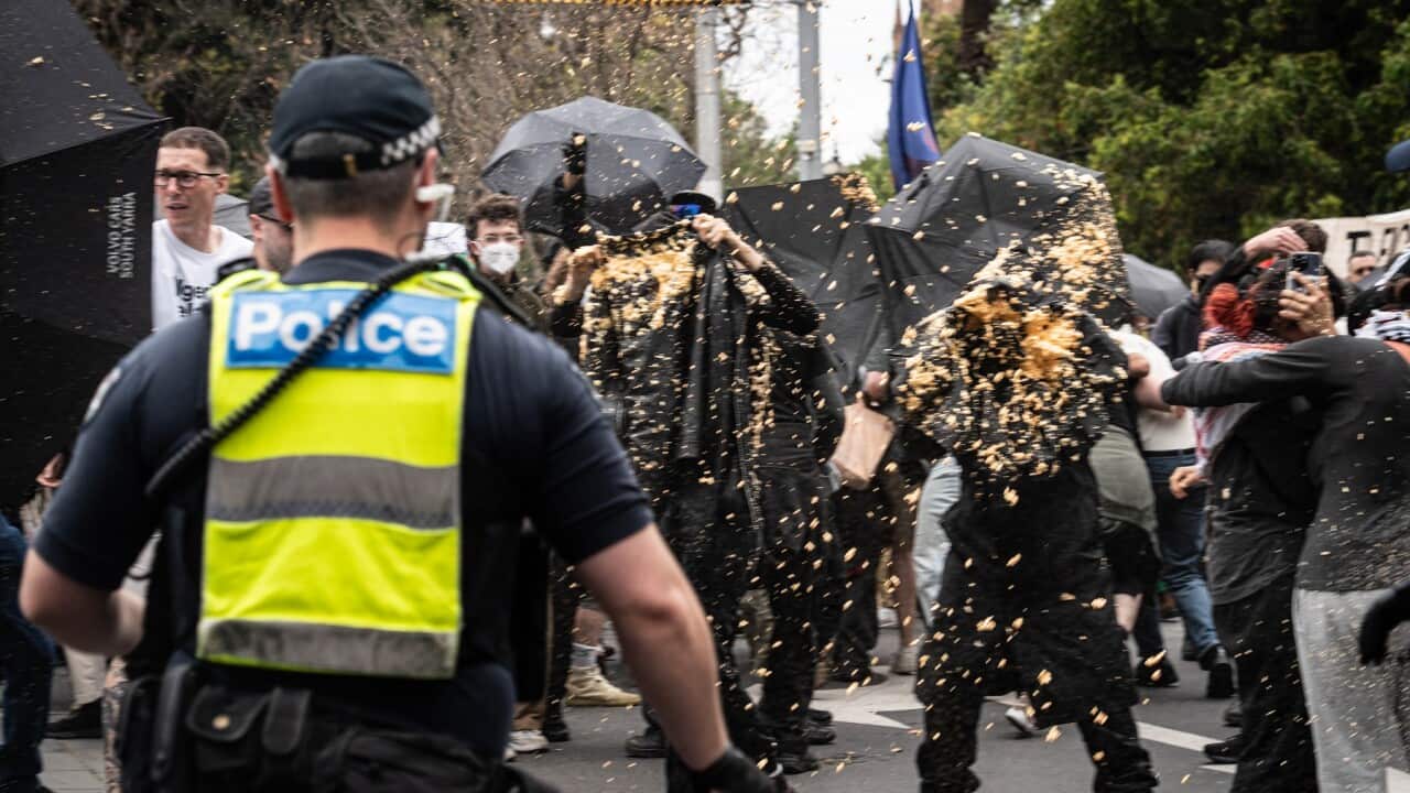 Counter rally/anti Fascist rally to the March for Australia rally in Melbourne, Australia - 19 Oct 2025