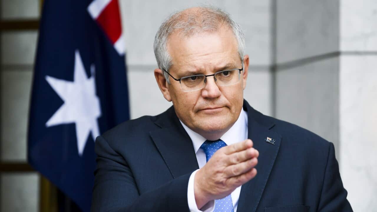 Prime Minister Scott Morrison following a national cabinet meeting at Parliament House in Canberra