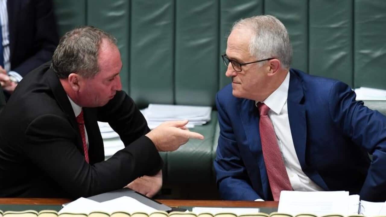 Deputy PM Barnaby Joyce (L) Australian PM Malcolm Turnbull