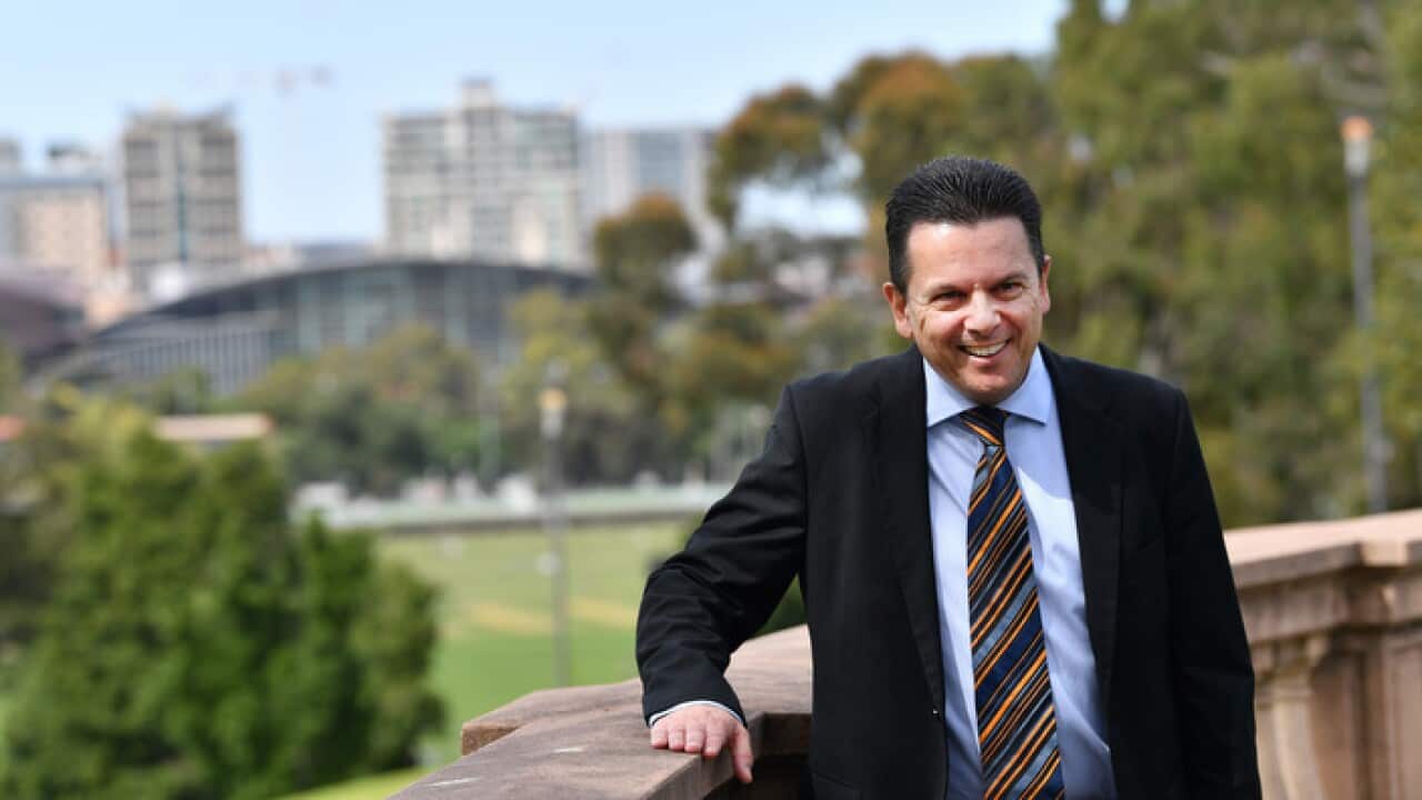 Seneta Nick Xenophon akiwa mjini Adelaide baada ya tangazo lake