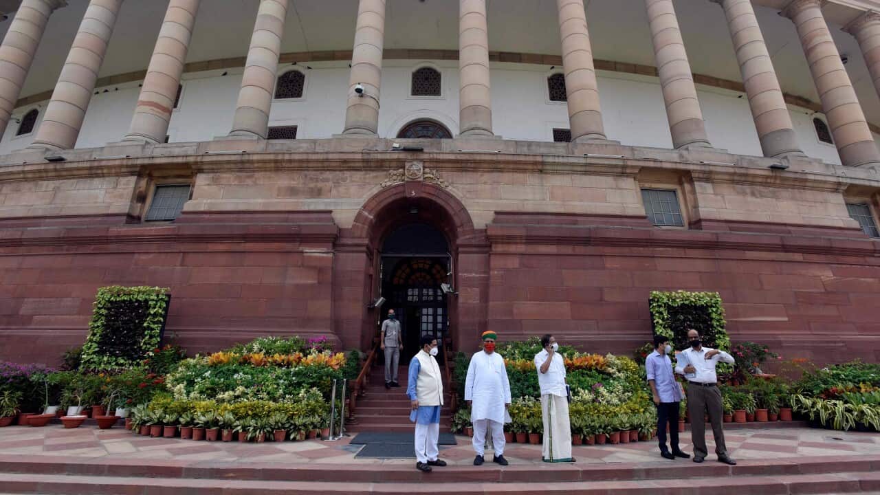 Ministers out side of Indian Parliament
