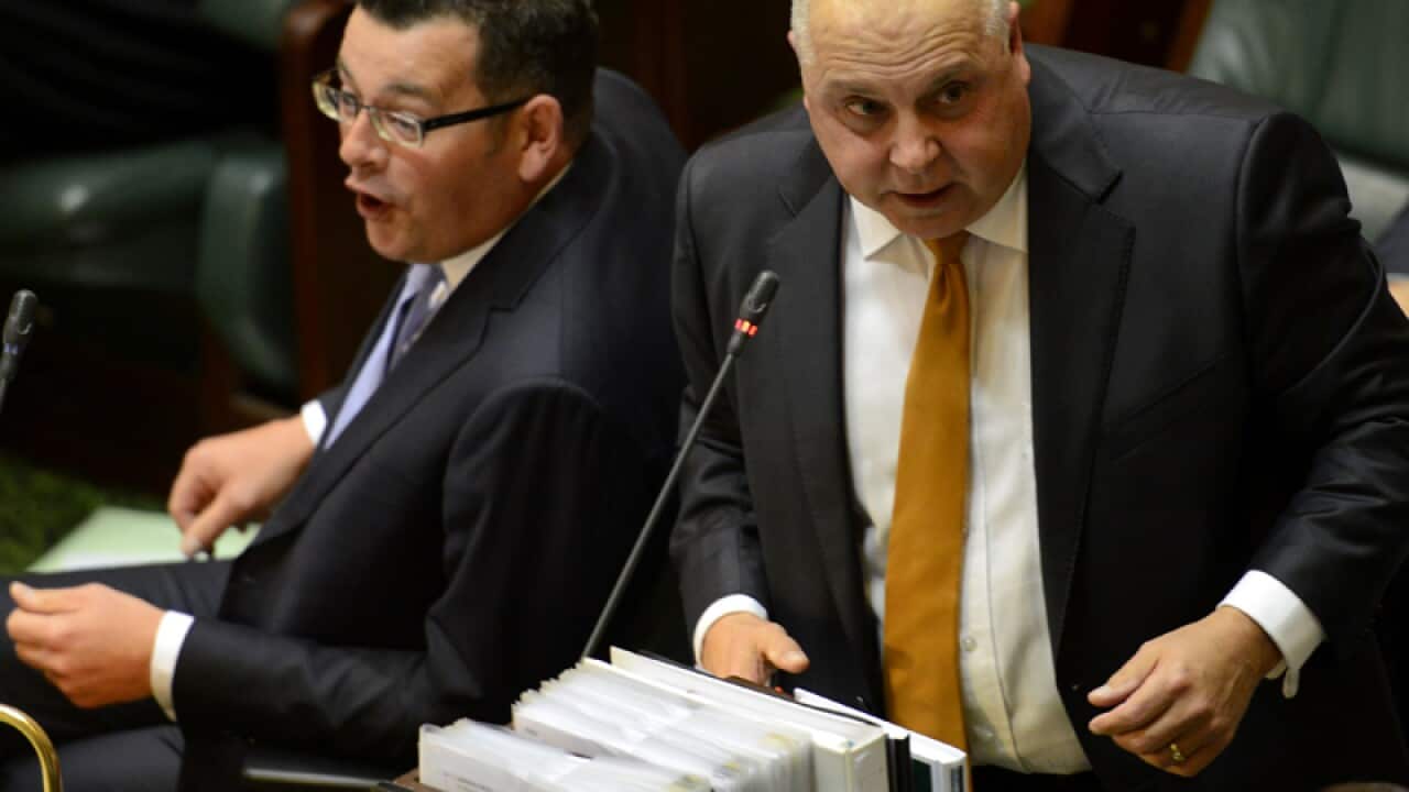 Victorian Treasurer Tim Pallas (R) with Premier Daniel Andrews