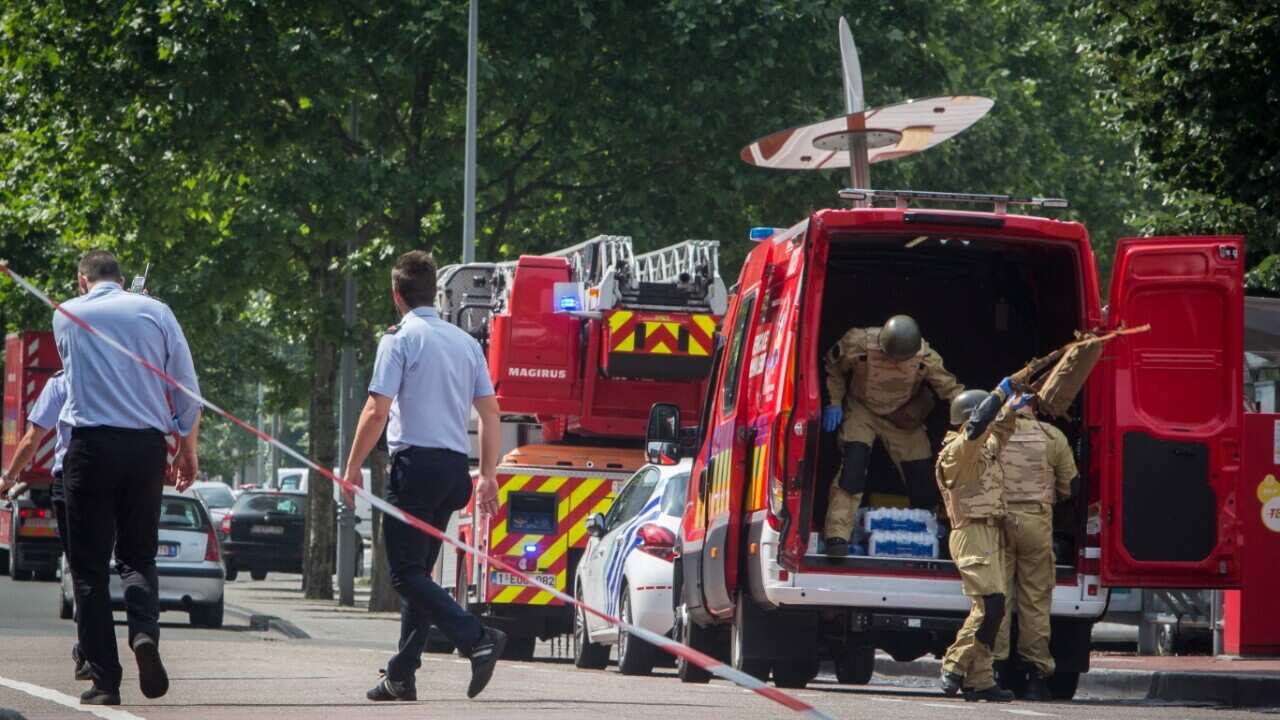 A bomb squad arrives at the scene following a shooting in Liege, Belgium, 29 May 2018.