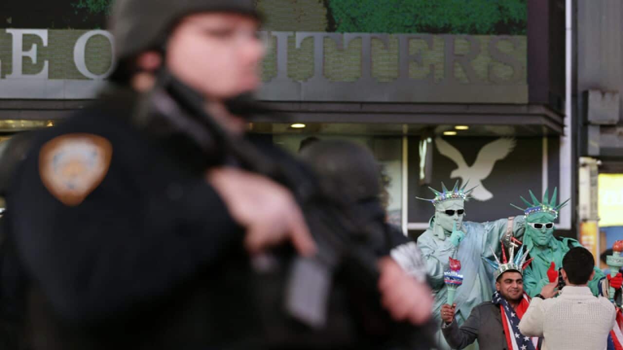 NYC Police Strategic Response Group in New York's Times Square