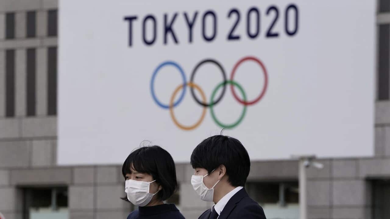 The Tokyo 2020 Olympic Games displayed on a wall of Tokyo Metropolitan Government headquarters