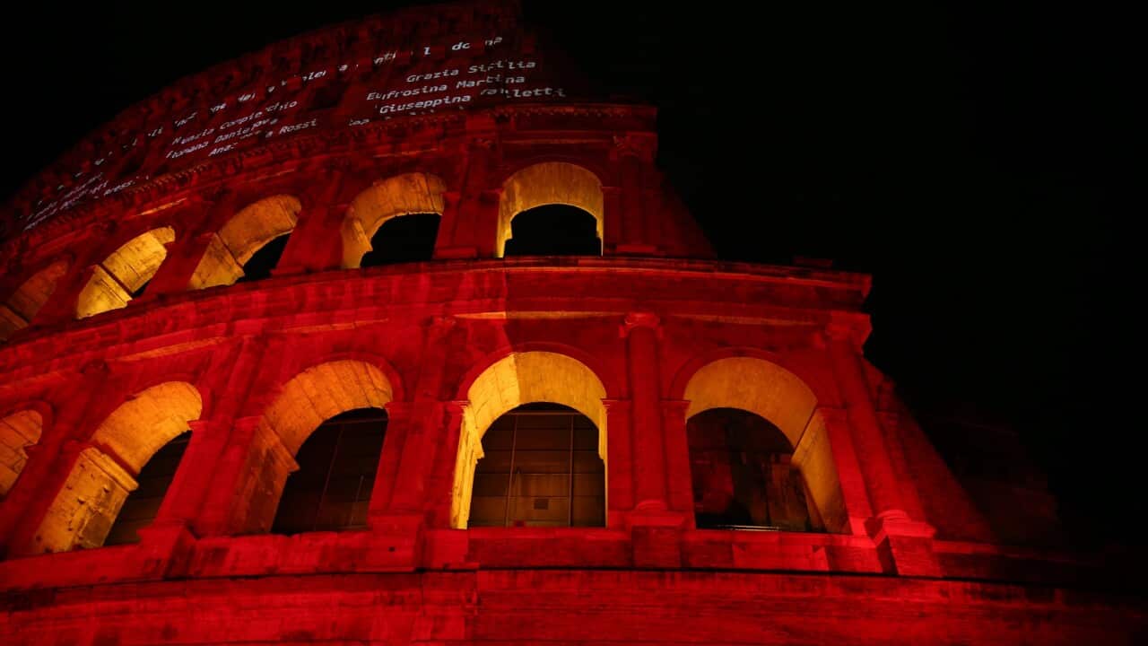 The Colosseum is lit up in red to mark International Day for the Elimination of Violence against Women