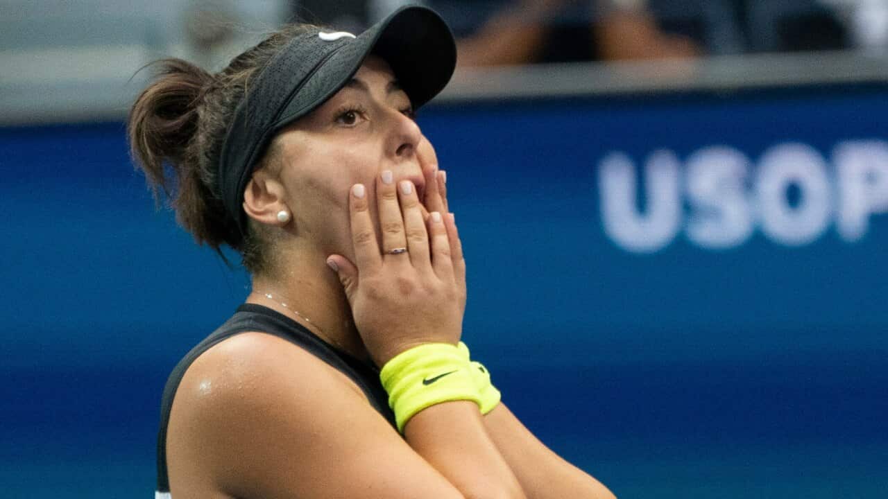 Bianca Andreescu celebrates her US Open singles win.