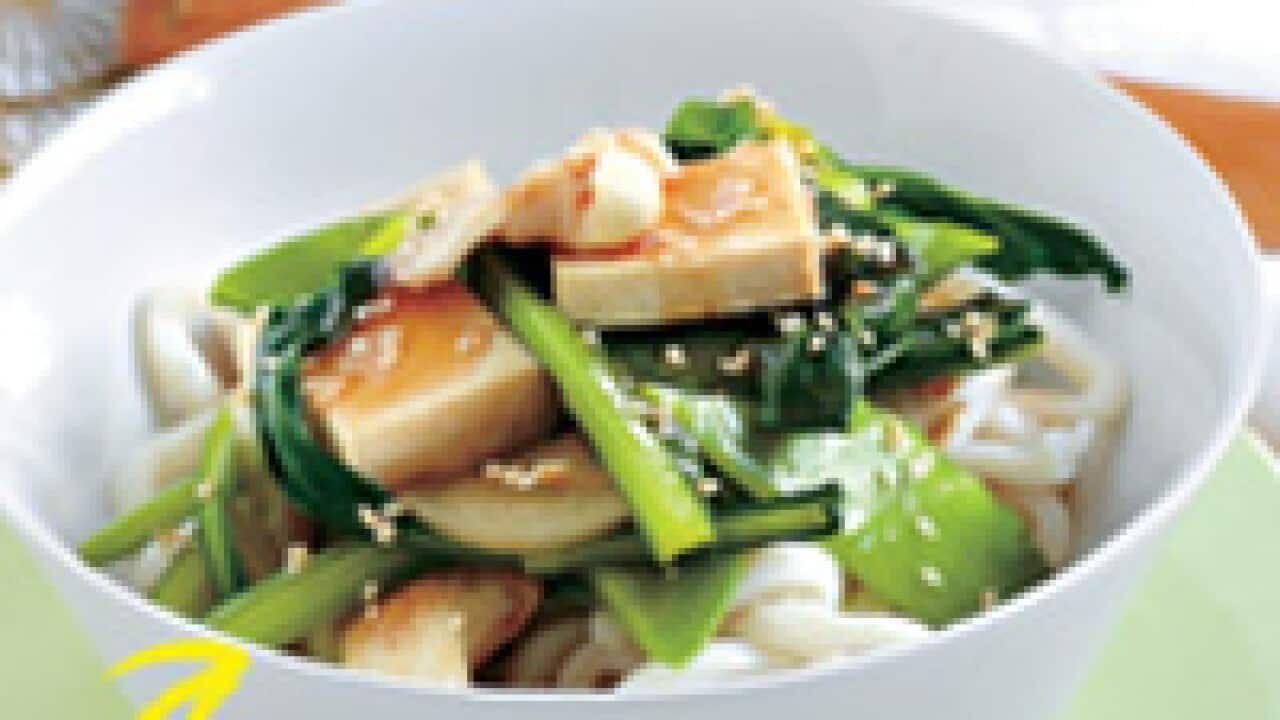 Tofu with mushrooms and choy sum