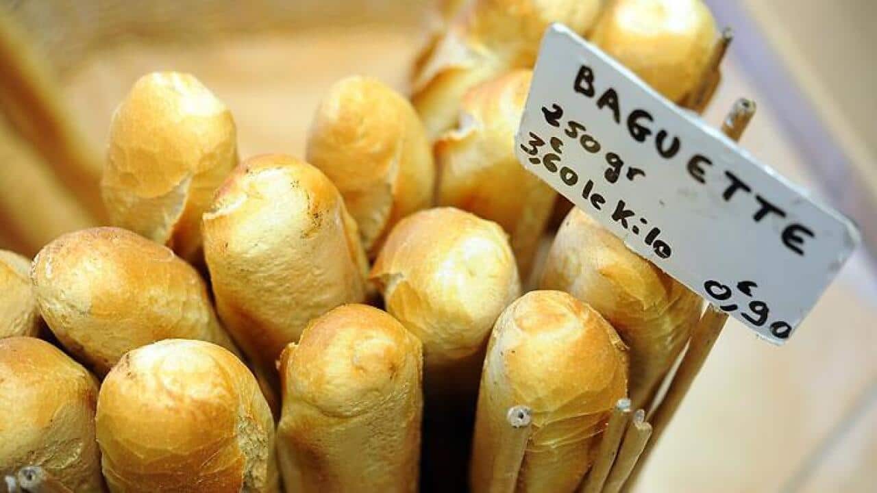 Baguette bread are sold