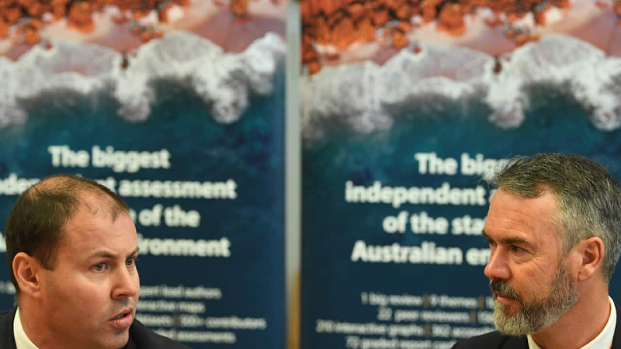 Federal Minister for the Environment and Energy Josh Frydenberg (L)
