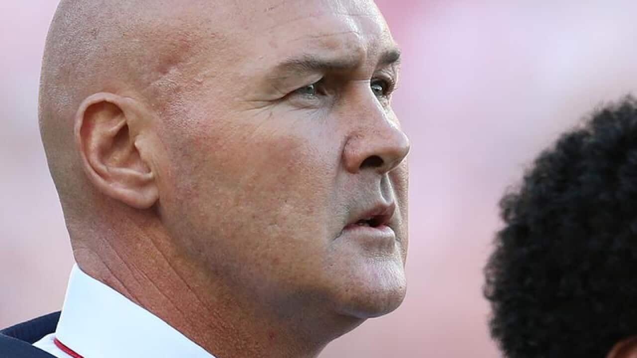 St George Illawarra coach Paul McGregor looks on.