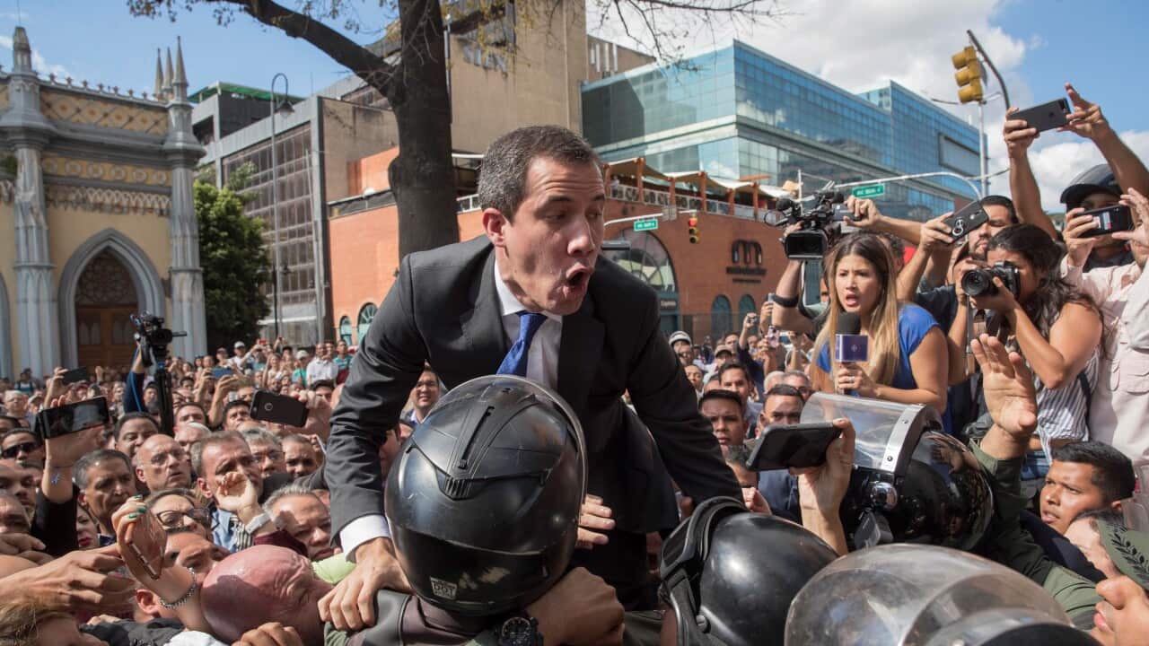 Venuezulan Opposition leader Juan Guaido blocked from entering the Legislative Palace
