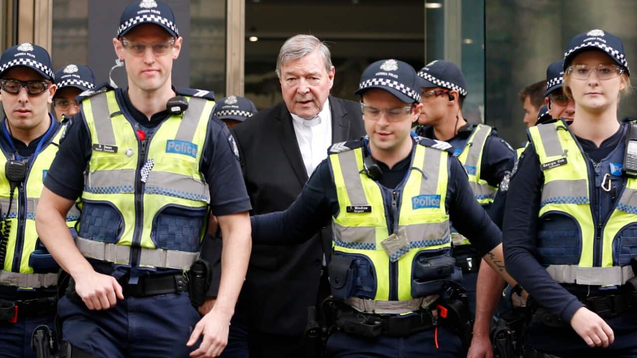 Australia's most senior Catholic Cardinal George Pell departs the County Court of Victoria in Melbourne, Wednesday, May 2