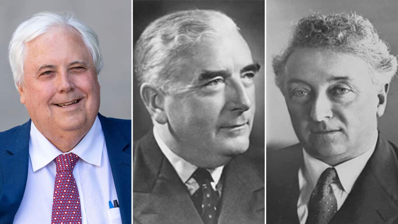 Clive Palmer's website refers to former prime ministers Robert Menzies and Joseph Lyons as part of "our history". 