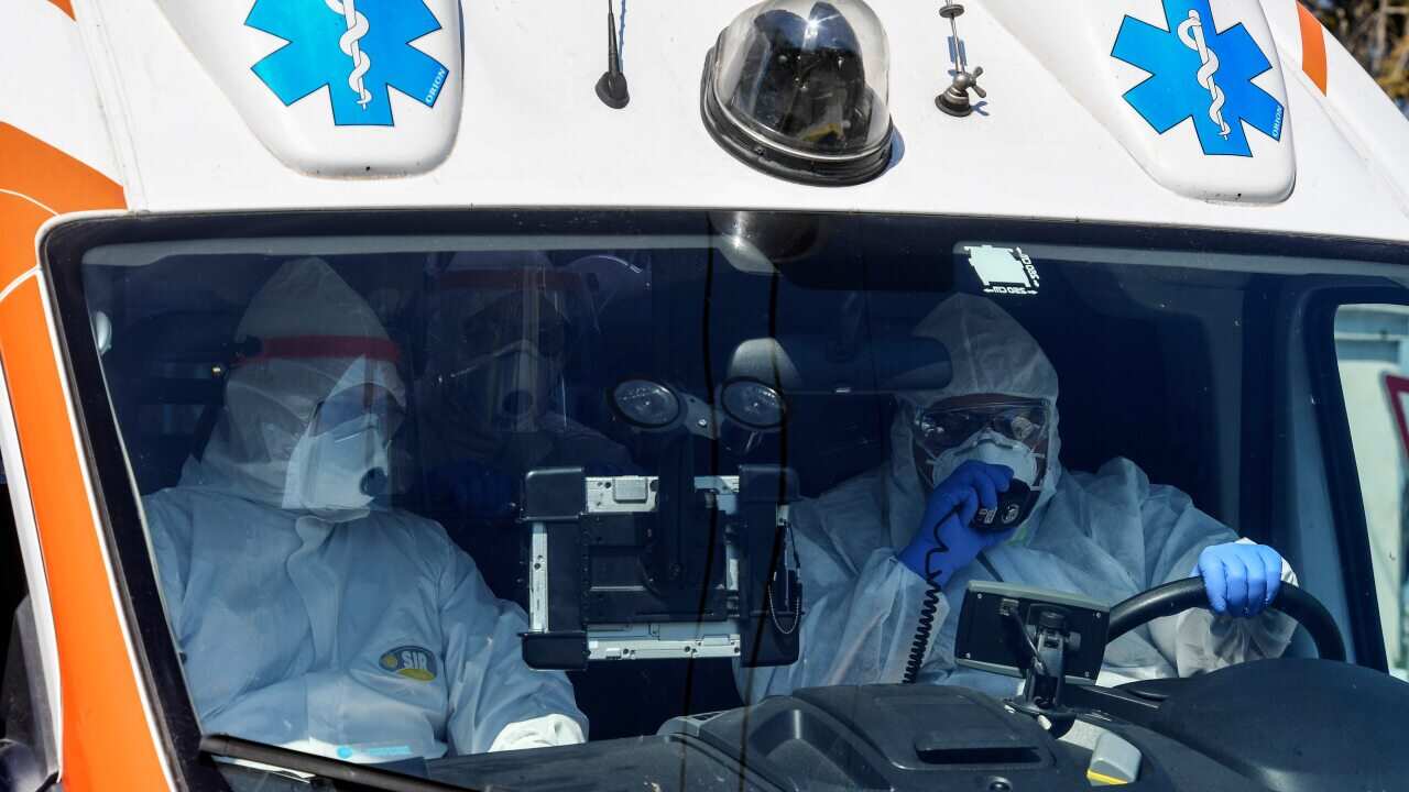 Paramedics on their way to the emergency room of the Cotugno hospital in Naples.